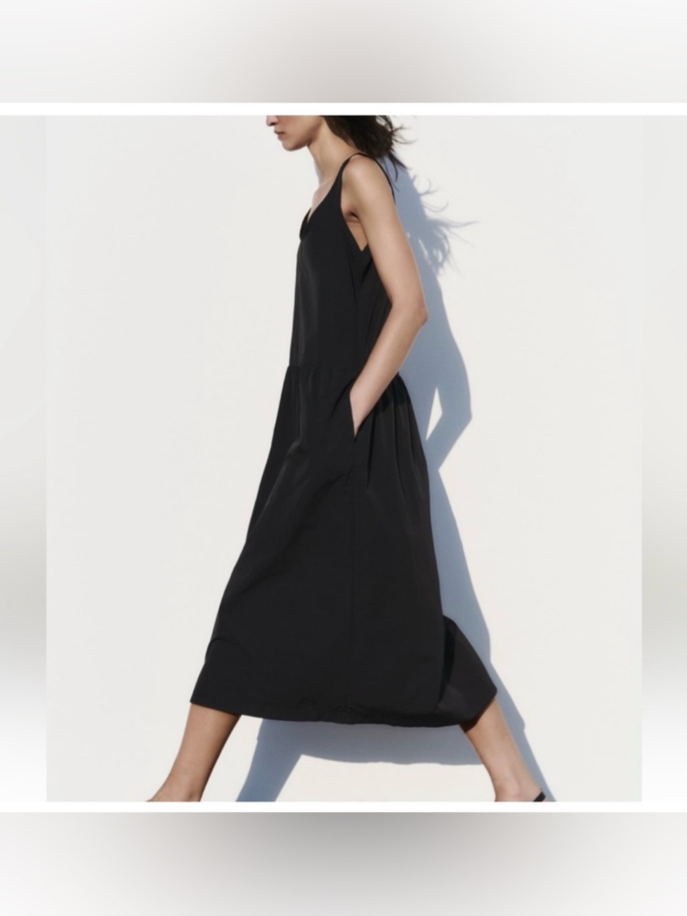 Zara Voluminous Nylon black Midi Dress sz small S - Picture 2 of 6